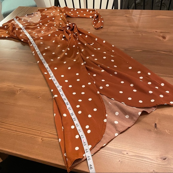 & Other Stories Paris Atelier Rust Orange Polka Dot Faux Wrap Dress 0 - Picture 13 of 13